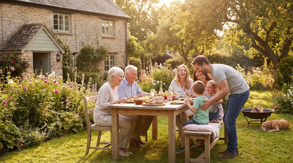 Diese Szene betont die emotionale Komponente des Eigenheimkaufs für Familien und deren Suche nach einem Zuhause.