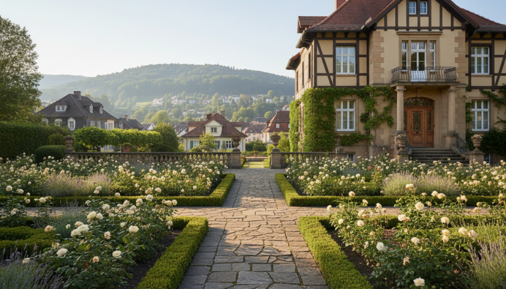 Die Aufnahme vermittelt die emotionale Bedeutung von Außenanlagen, die den Wert und die Attraktivität des Hauses stärken.
