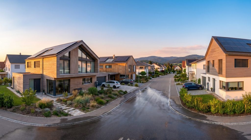 Diese Aufnahme schafft eine emotionale Verbindung zur Region Gernsbach und visualisiert den Wert von Immobilien in einem modernen, lebenswerten Umfeld.