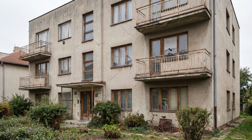Das Motiv zeigt genau die Art von älterem, freistehendem Mehrfamilienhaus mit Sanierungsstau, die häufig diskret und ohne klassischen Inseratsprozess verkauft wird. Die sachliche, hochwertige Bildsprache wirkt glaubwürdig, vermittelt Zustand und Potenzial zugleich und passt damit sehr gut zum Artikel über den direkten Verkauf ohne Inserat.