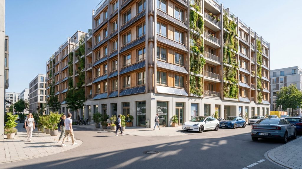 Diese Aufnahme zeigt die kontextuelle Einbettung von Neubauprojekten im urbanen Umfeld und vermittelt Modernität und Zukunftsperspektive in der Immobilienentwicklung.