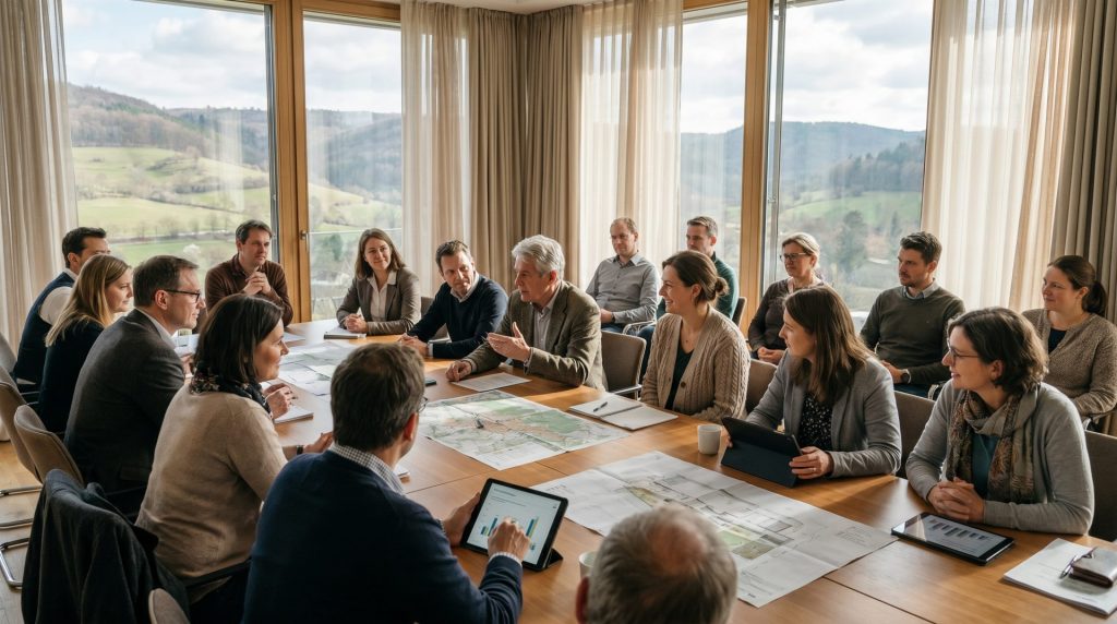 Das Bild erzählt die Geschichte regionaler Nähe und gemeinschaftlicher Verantwortung, welche die Qualität der Hausverwaltung im Albtal ausmacht.