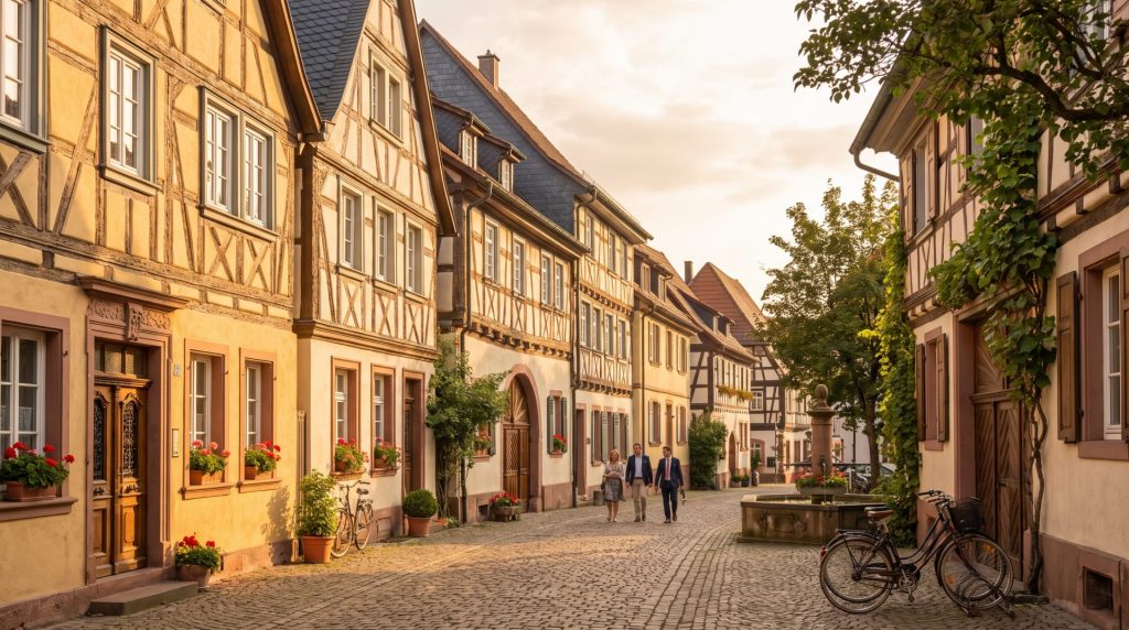 Das Motiv verbindet den Ortsbezug zu Gernsbach mit hochwertiger, gepflegter historischer Bausubstanz und transportiert damit visuell das Thema Werterhalt durch professionelle Hausverwaltung. Das warme Licht und die elegante Bildsprache lassen die Altstadt einladend, wertig und dauerhaft erhalten erscheinen.