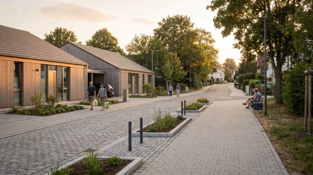 Dieses Bild vermittelt die ruhige, wertvolle Atmosphäre einer begehrten Wohngegend in Ettlingen und emotionalisiert die Bedeutung von Lage und Umfeld für Immobilienpreise.